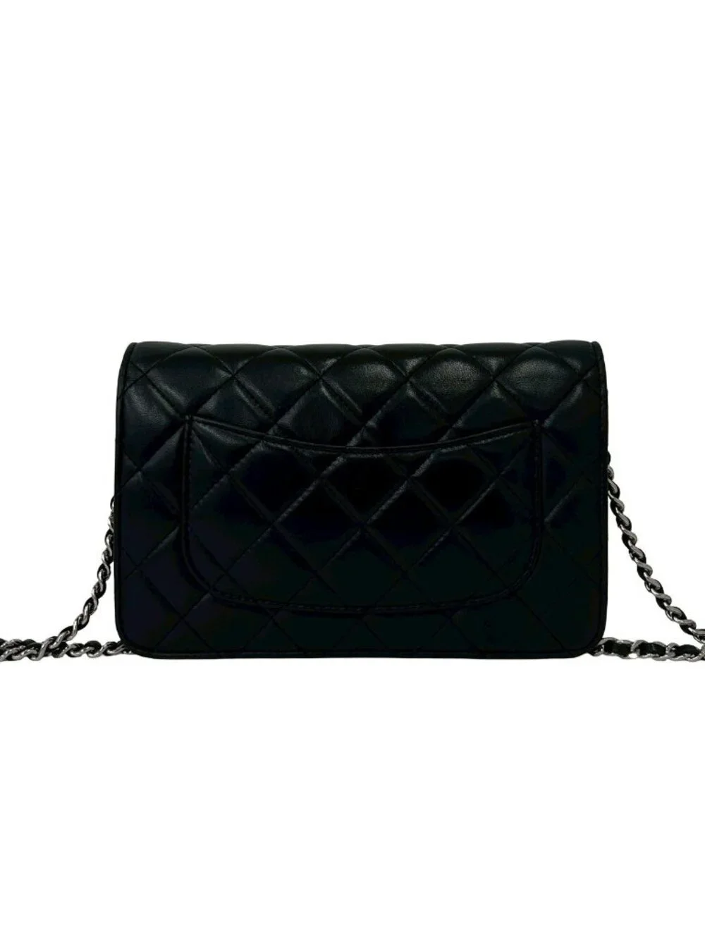 Chanel With Card Quilted CC Logo Lambskin Shoulder Bag Pochette Black